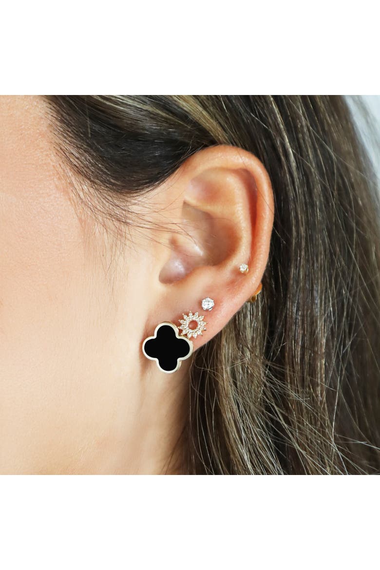 Large Onyx Clover Stud Earrings, Alternate, color, Yellow Gold