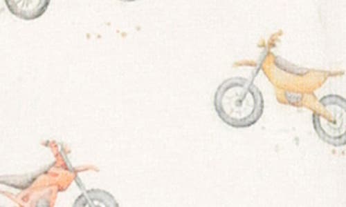 Copper Pearl Ryder Motorcycle Print Zip-up Footie In Light Beige