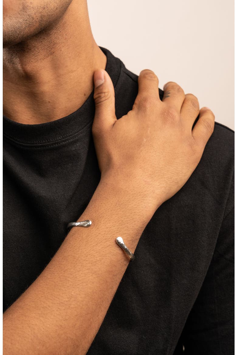 Men's Hammered Curved Bangle, Alternate, color, Sterling Silver