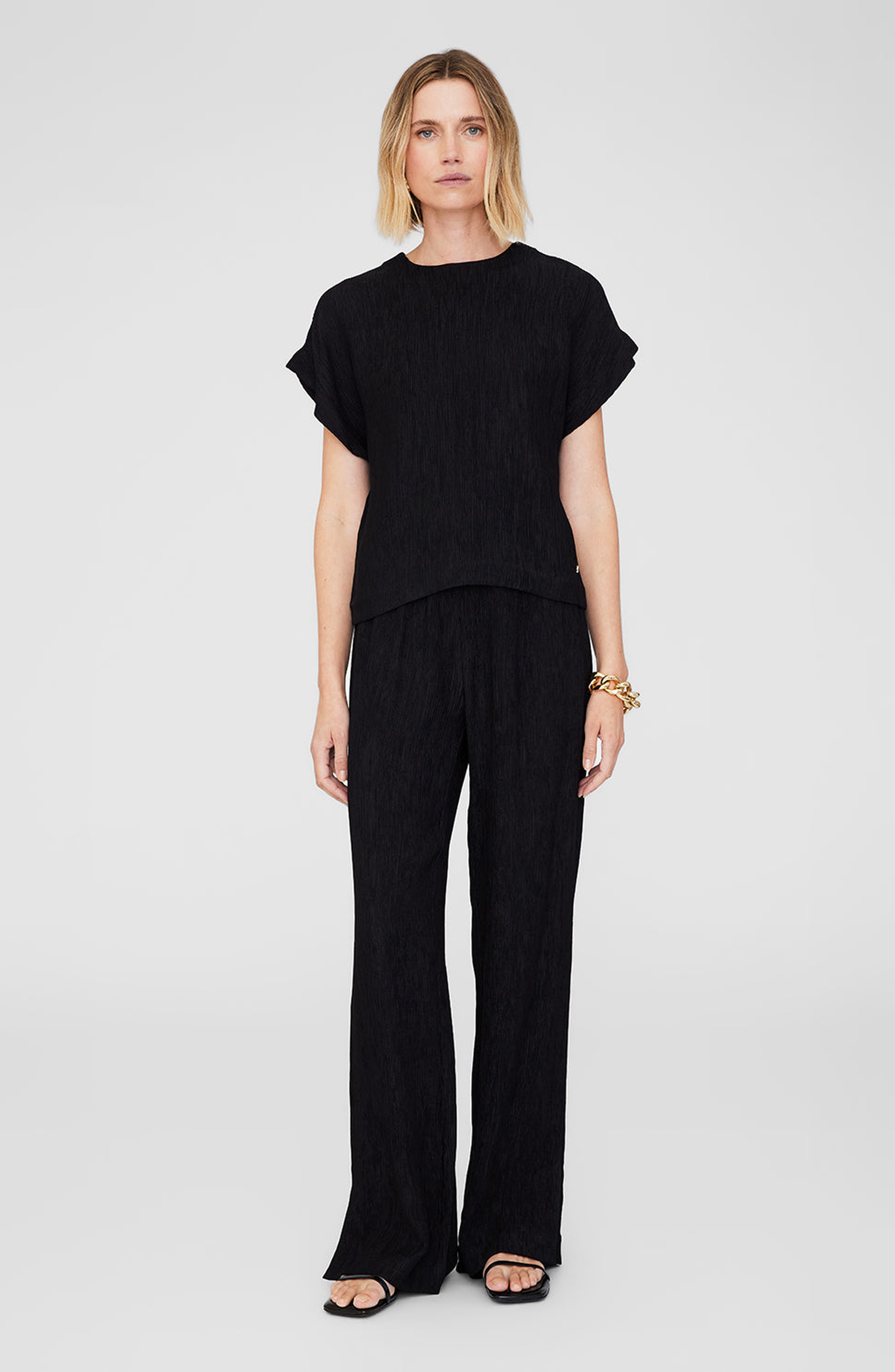 ANINE BING Black Hilda Flat Sandals, Alternate, color, 