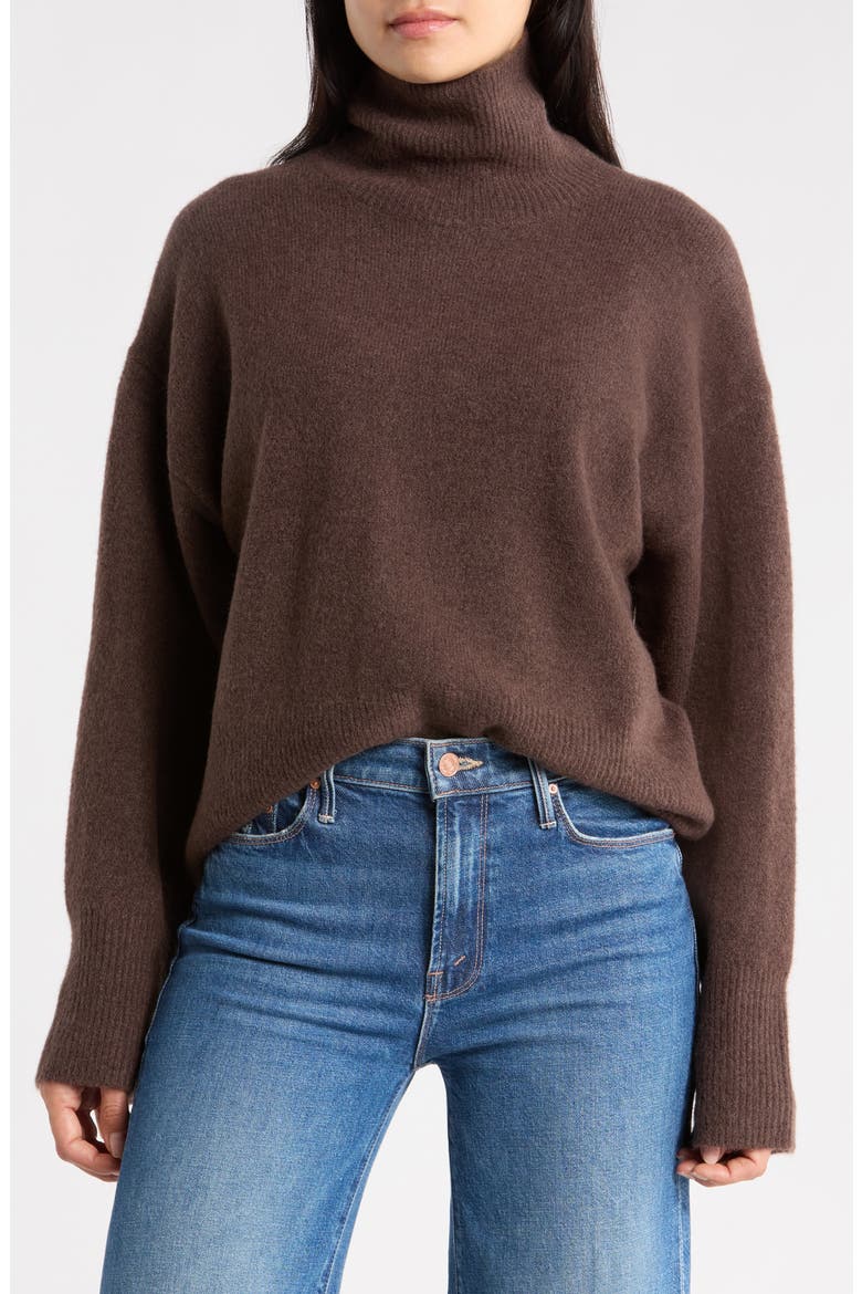Cozy Scrunch Neck Sweater, Main, color, BROWN SEAL