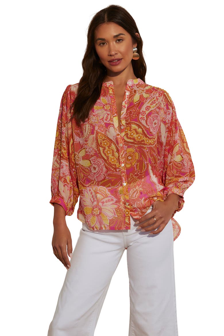 Maggie Floral Chiffon Button-Up Shirt, Alternate, color, PINK MULTI