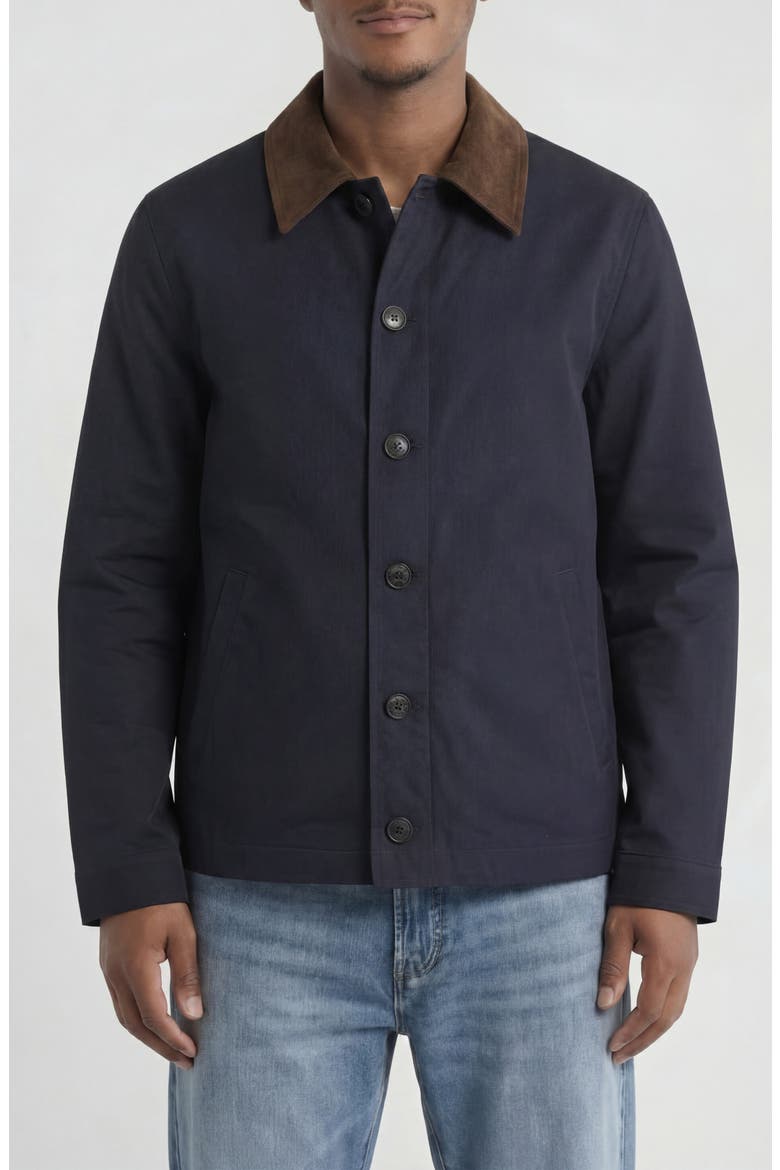 Faux Suede Collar Cotton Canvas Jacket, Alternate, color, NAVY