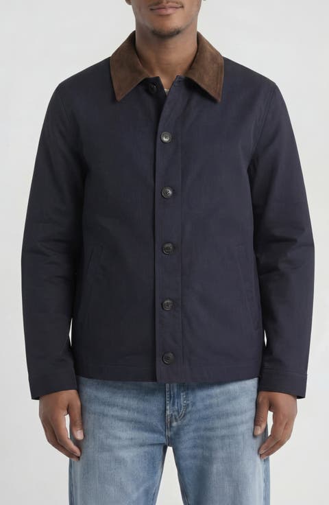 Faux Suede Collar Cotton Canvas Jacket