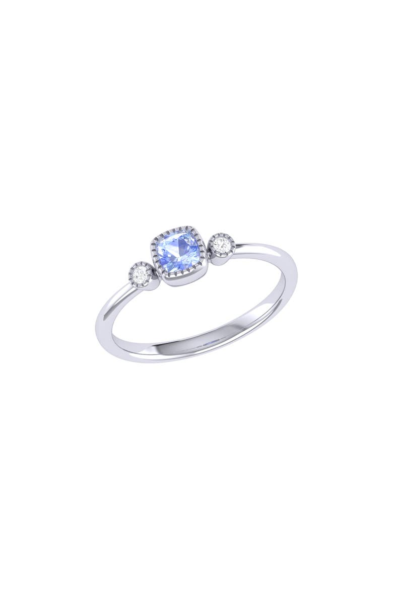 Cushion Cut Tanzanite & Diamond Birthstone Ring in 14K Gold, Main, color, White Gold