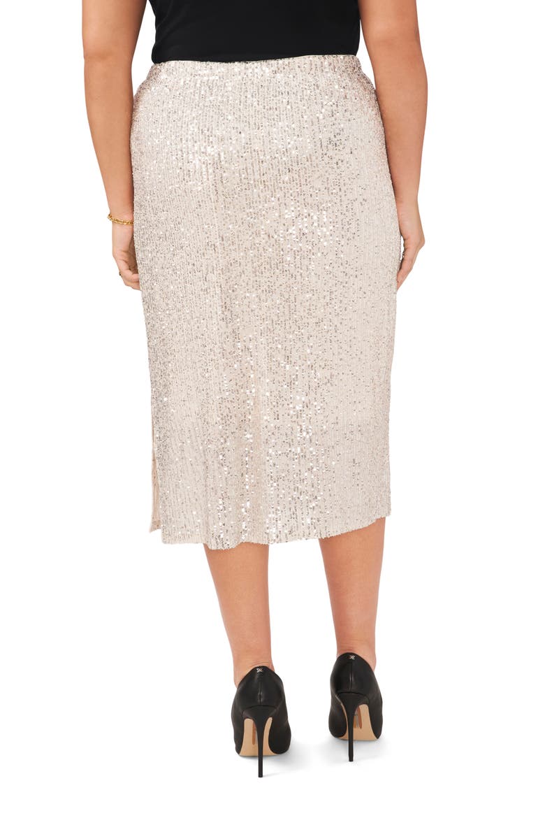 Sequin Slit Hem Midi Skirt, Alternate, color, SILVER