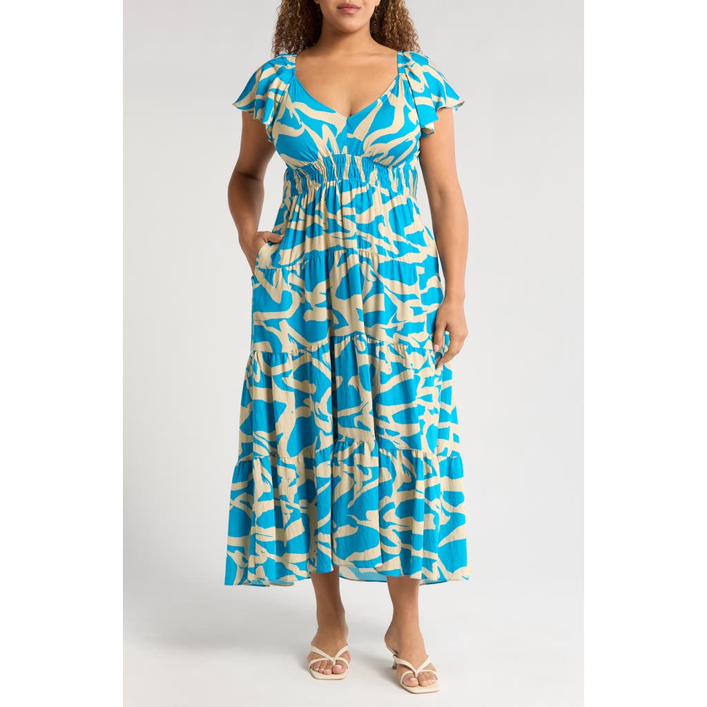 Melloday Printed Shirred Waist Tiered Maxi Sundress In Multi