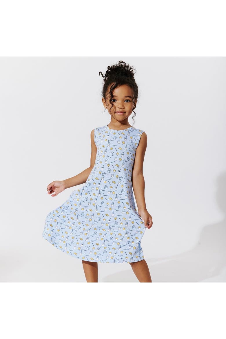 Kids' Milk & Cookies Blue Sleeveless Dress, Alternate, color, Blue Milk & Cookies