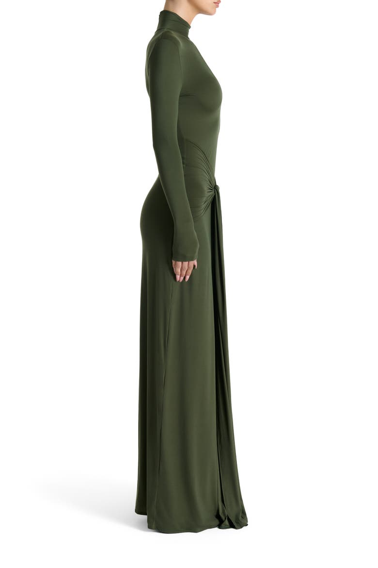 Cutout Tie Front Long Sleeve Maxi Dress, Alternate, color, DARK OLIVE