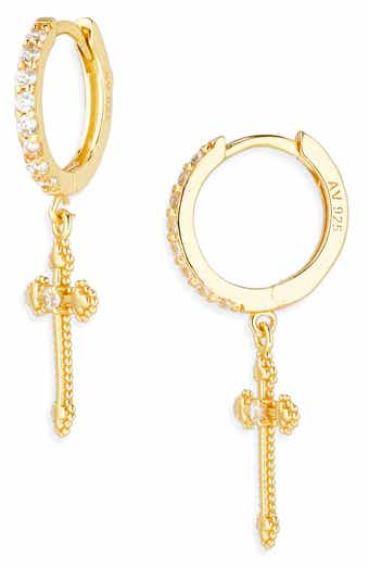 ARGENTO VIVO Cubic Zirconia Cross Charm Huggie Hoop Earrings