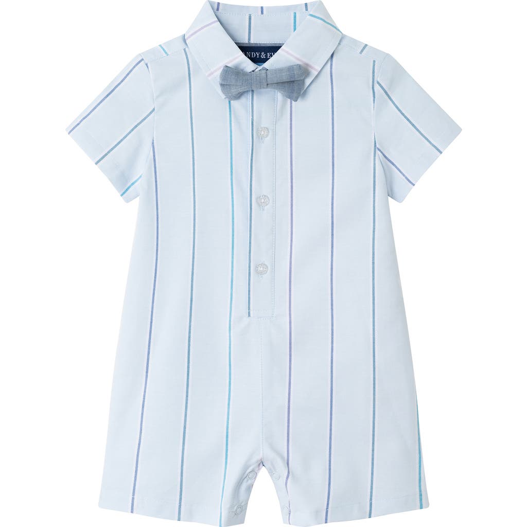 Andy & Evan Cotton Romper & Bow Tie Set In Blue
