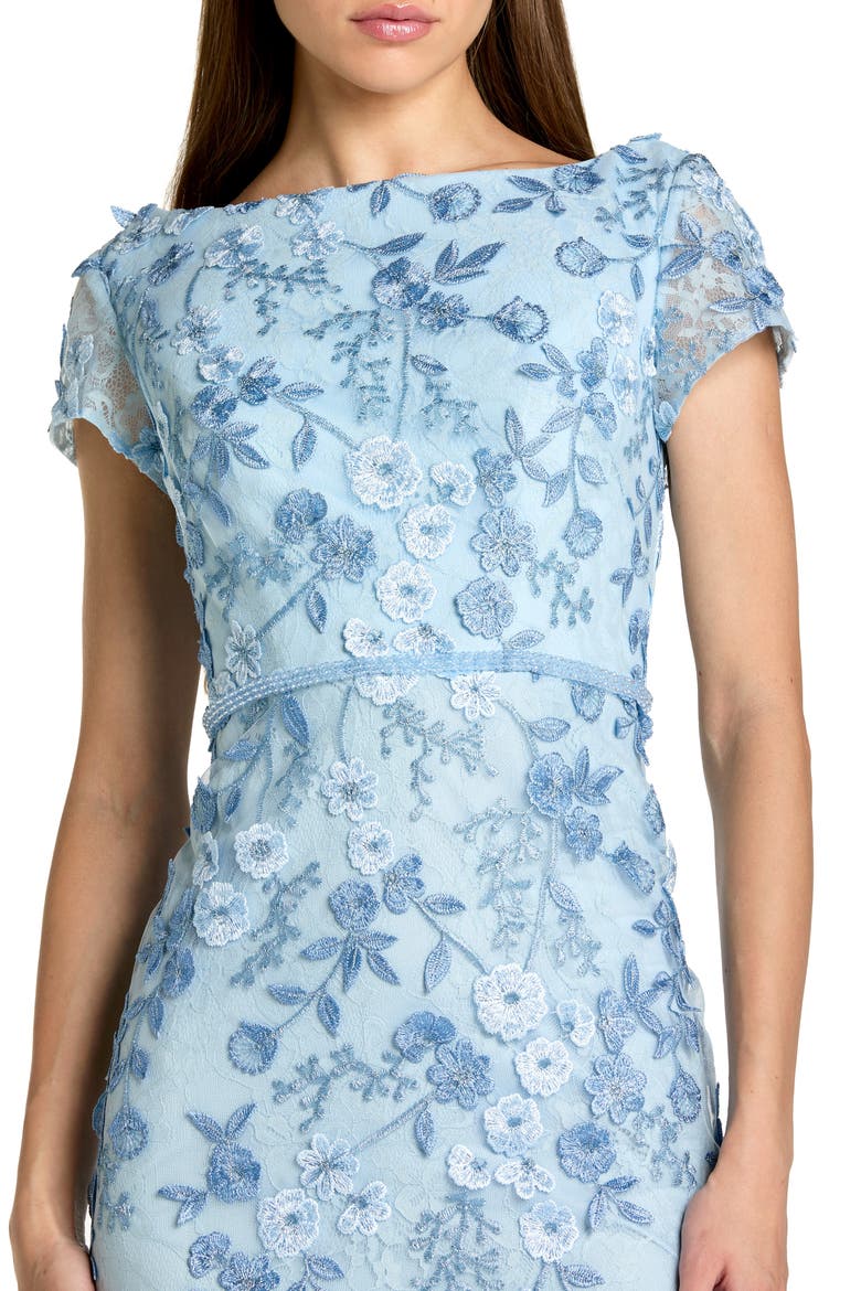 Floral Applique Boat Neck Cap Sleeve Gown, Alternate, color, Powder Blue