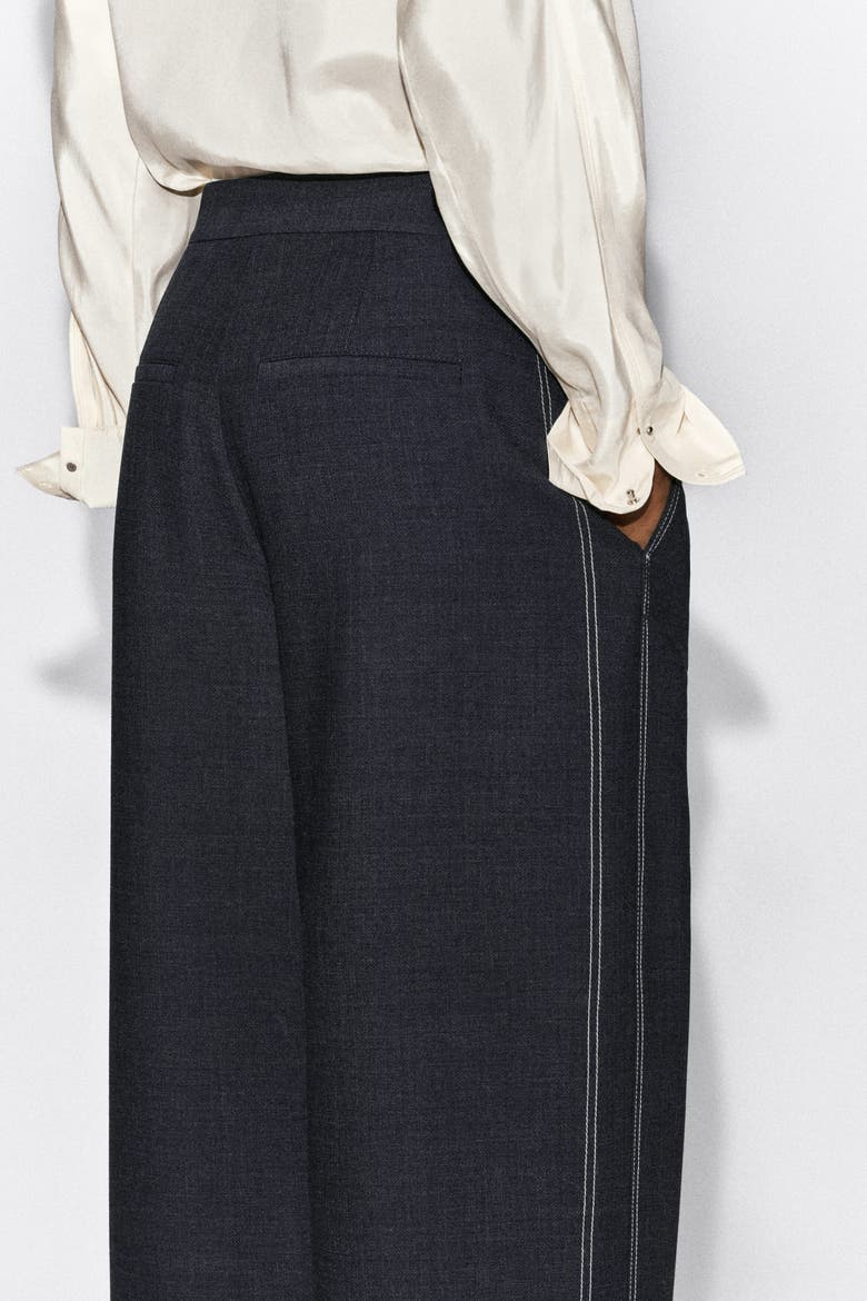 Topstitched Barrel-Leg Pants, Alternate, color, CHARCOAL