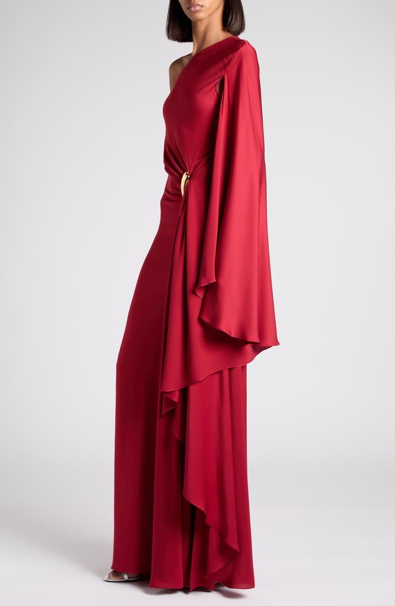 TOM FORD One-Shoulder Belt Detail Silk Satin Gown, Alternate, color, Er402 Crimson