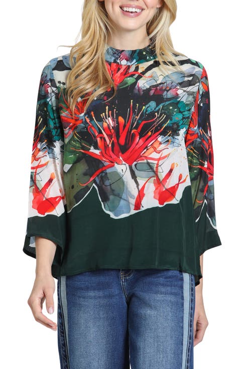 Band Collar Bell Sleeve Top