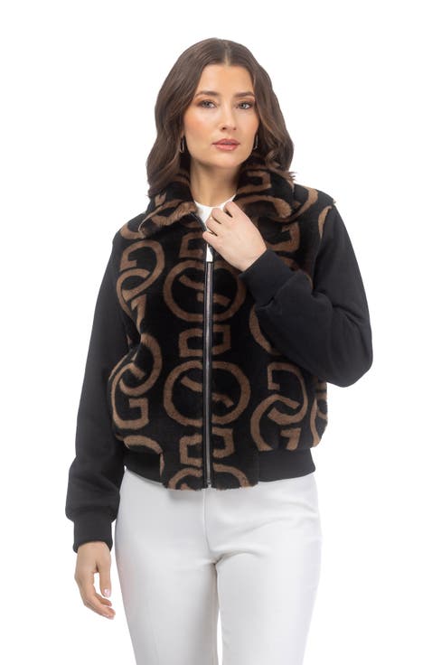 G Printed Merino Genuine Shearling Bomber Jacket Crafted with Loro Piana Wool Trim