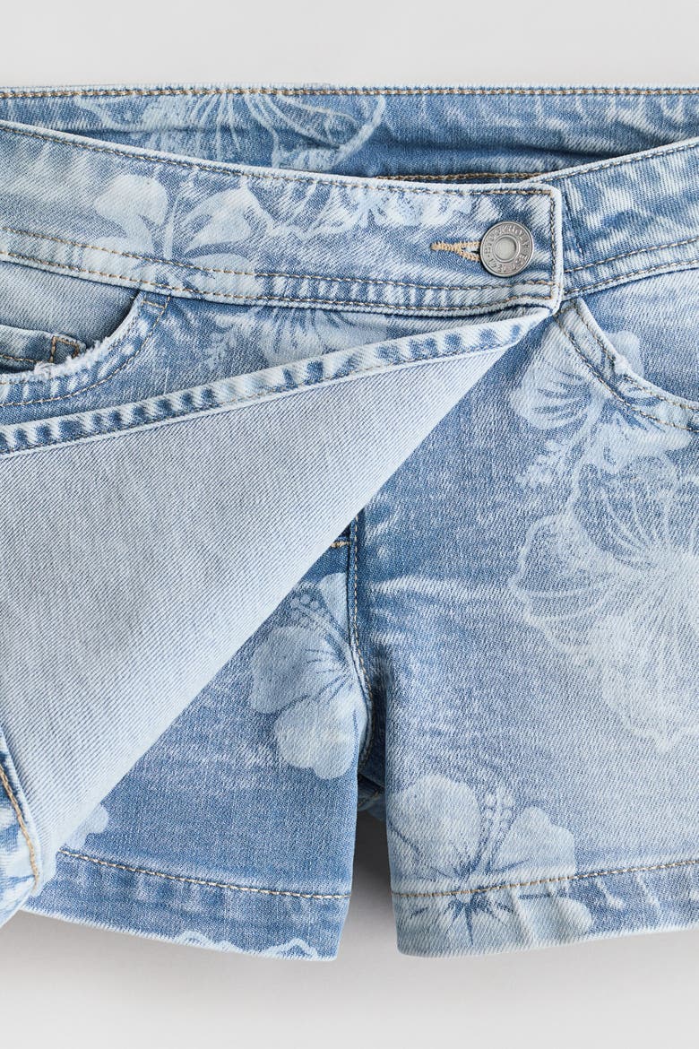 Denim Wrap Skort, Alternate, color, Light denim blue/floral