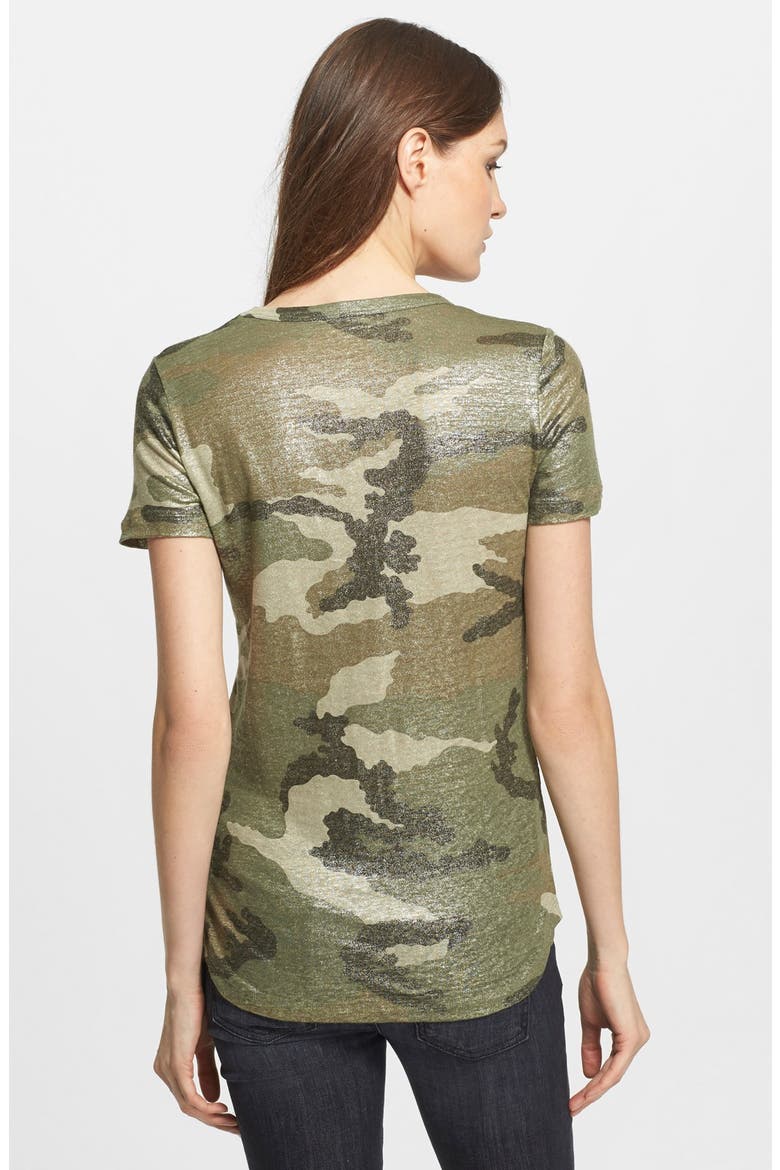 Majestic Metallic Camo Short Sleeve V-Neck Tee, Alternate, color, GOLD/ KAKI