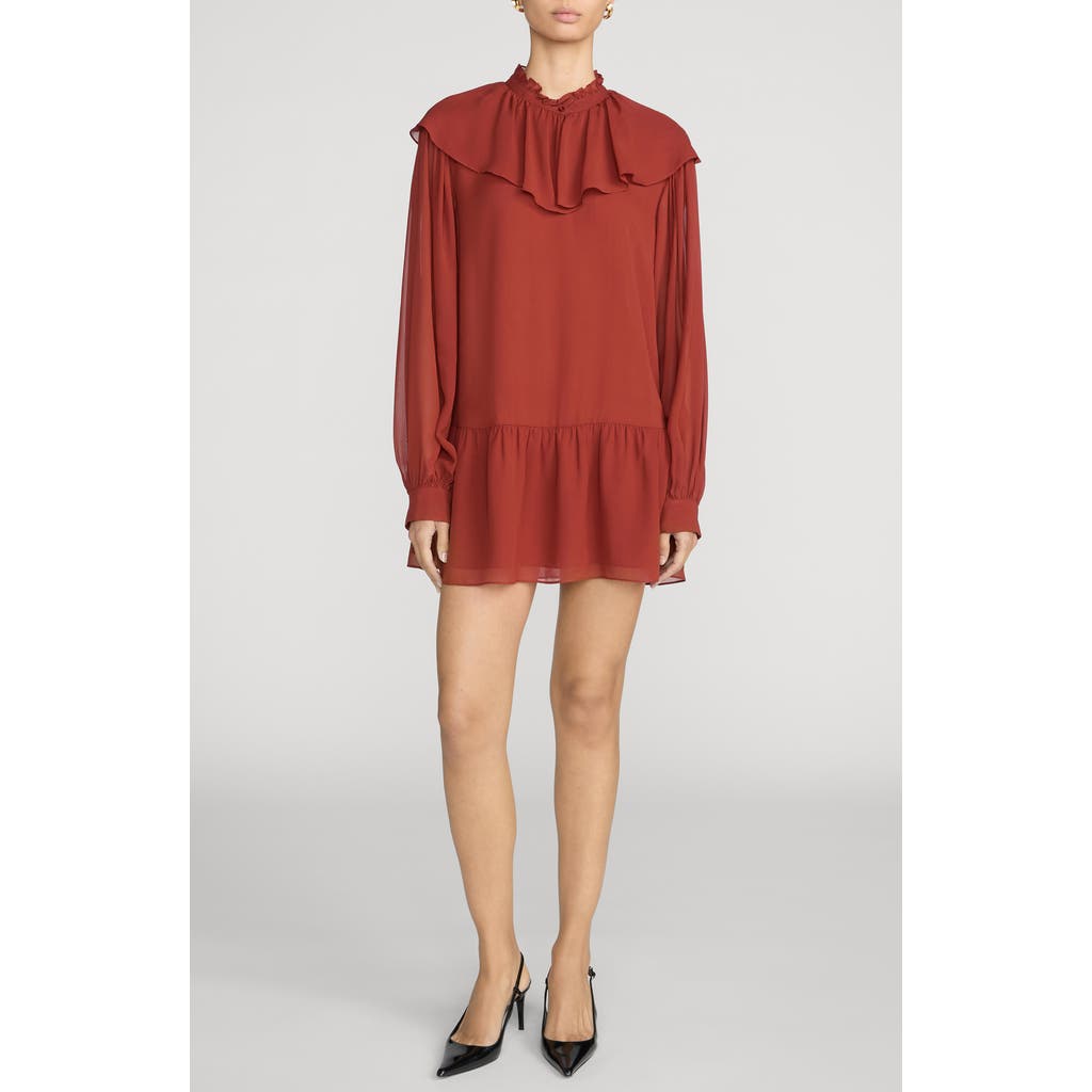 FRAME The Soire Long Sleeve Silk Minidress in Paprika at Nordstrom, Size Large