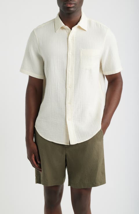 Duo Gauze Short Sleeve Cotton Button-Up Shirt