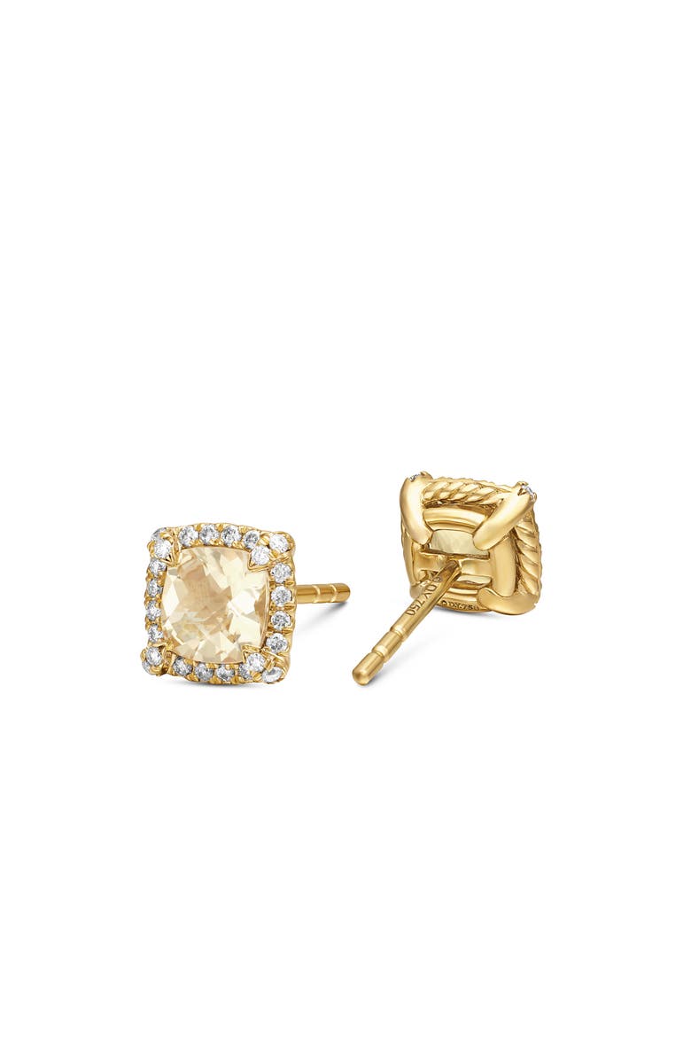 Petite Chatelaine® Pavé Bezel Stud Earrings in 18k Gold, Alternate, color, CHAMPAGNE CITRINE