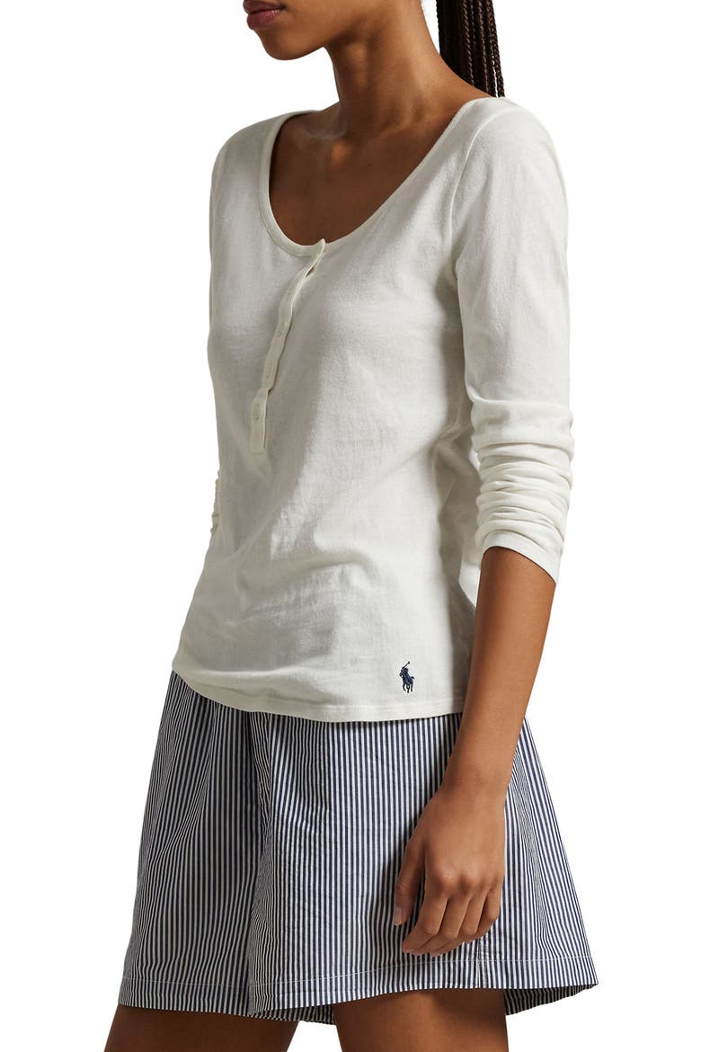 Long & Lean Cotton Jersey Lounge Henley, Alternate, color, EGRET