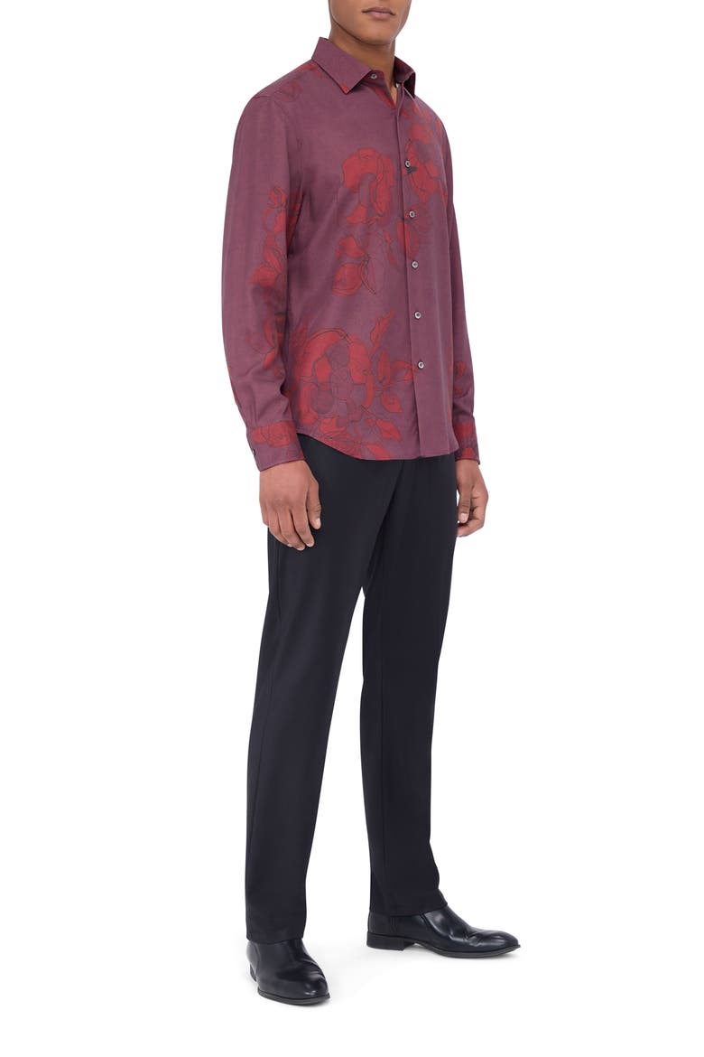 Julian Shaped Fit Print Button-Up Shirt, Alternate, color, CABERNET