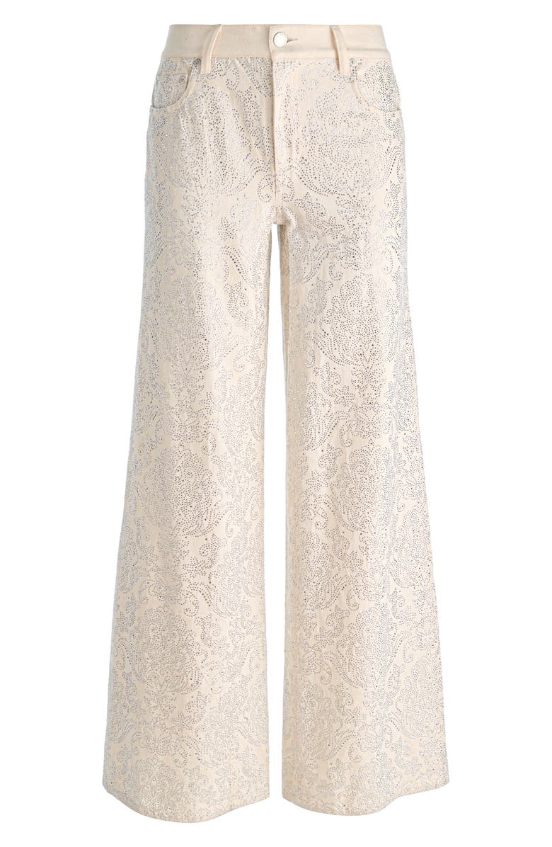 Alice + Olivia Amazing Stud Embellished Baggy Wide Leg Jeans, Alternate, color, Off White/ Multi