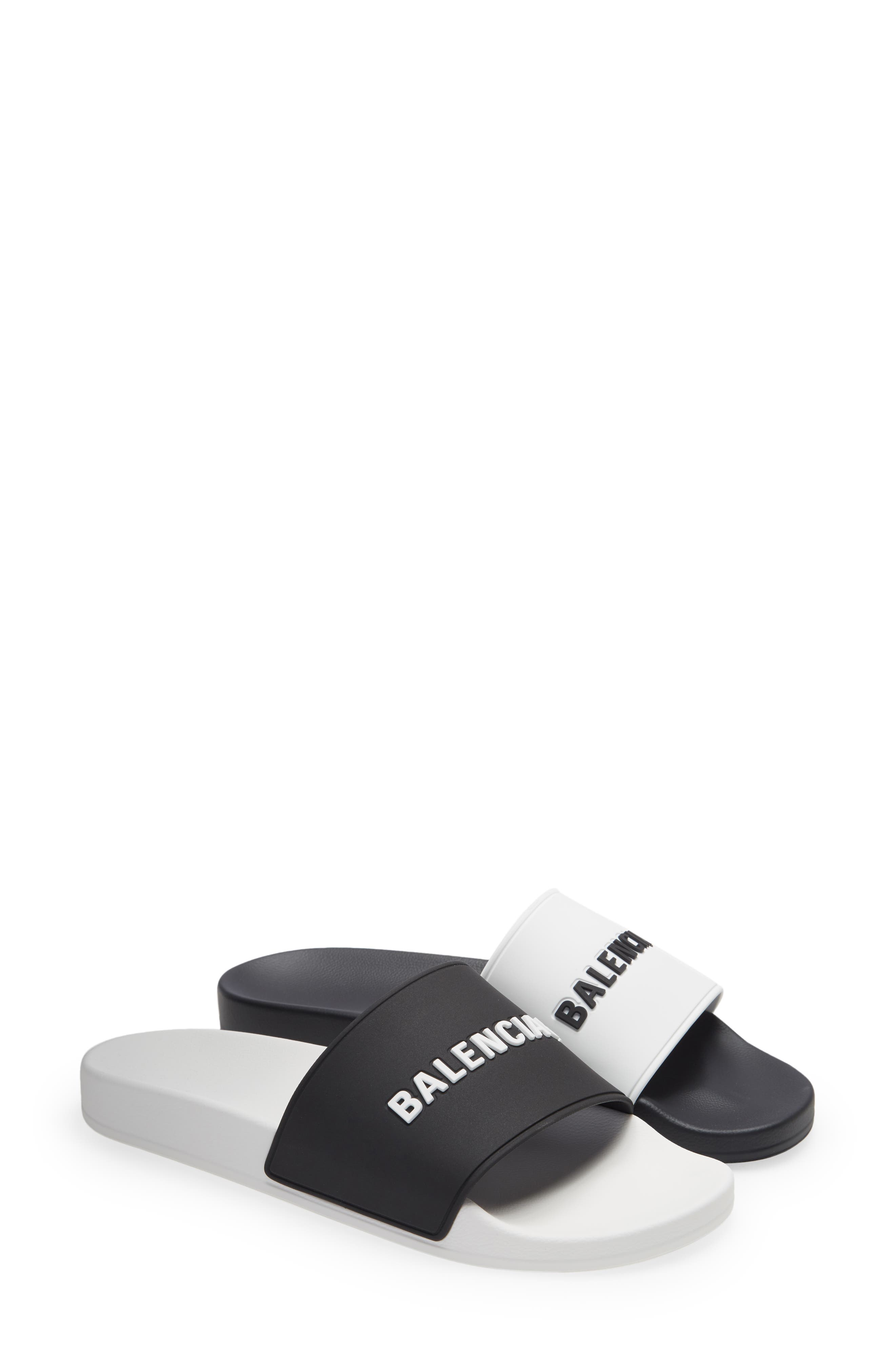 Balenciaga Logo Mismatched Slide Sandal, Alternate, color, 