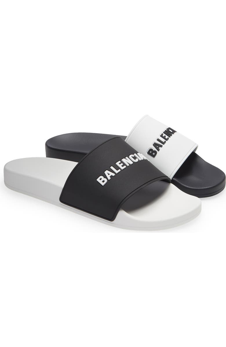 Balenciaga Logo Mismatched Slide Sandal, Alternate, color,
