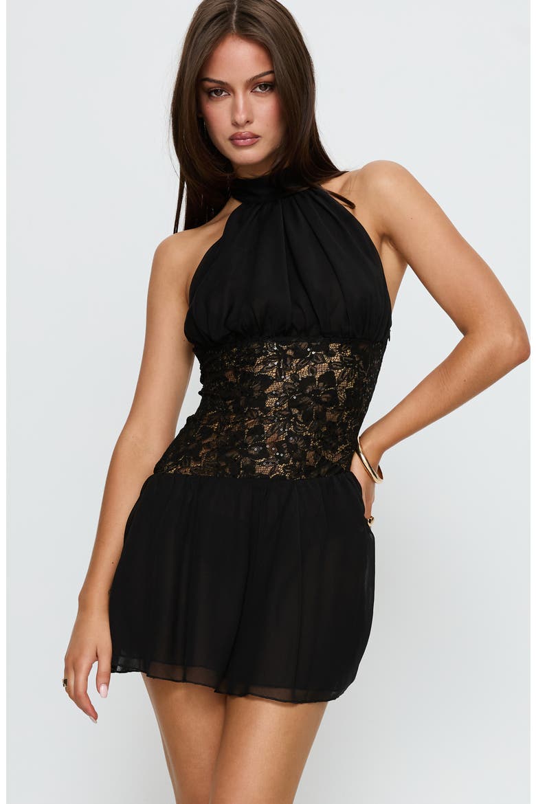 Bridges Lace Panel Halter Minidress, Alternate, color, BLACK