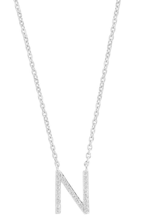 Sterling Silver Diamond 'N' Initial Pendant Necklace