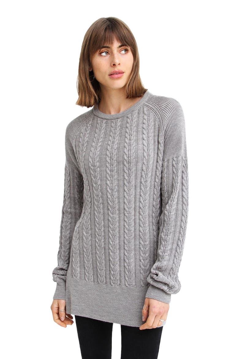 At Last Cable Knit Jumper with Slit, Alternate, color, Grey Marle