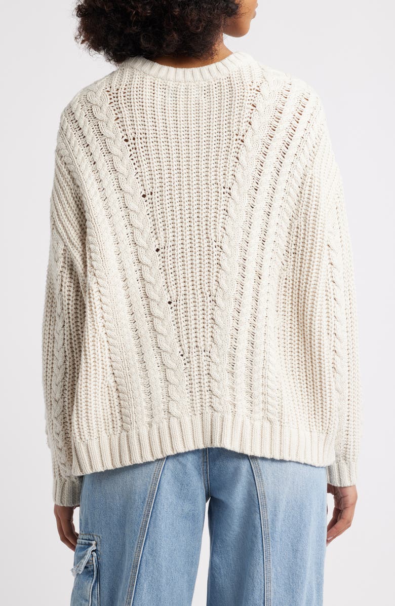 PacSun Magnolia Oversize Cable Stitch Cotton Sweater, Alternate, color, Ivory