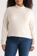 Renee C Cowl Neck Long Sleeve Brushed Knit Crop Top