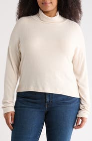 Renee C Cowl Neck Long Sleeve Brushed Knit Crop Top