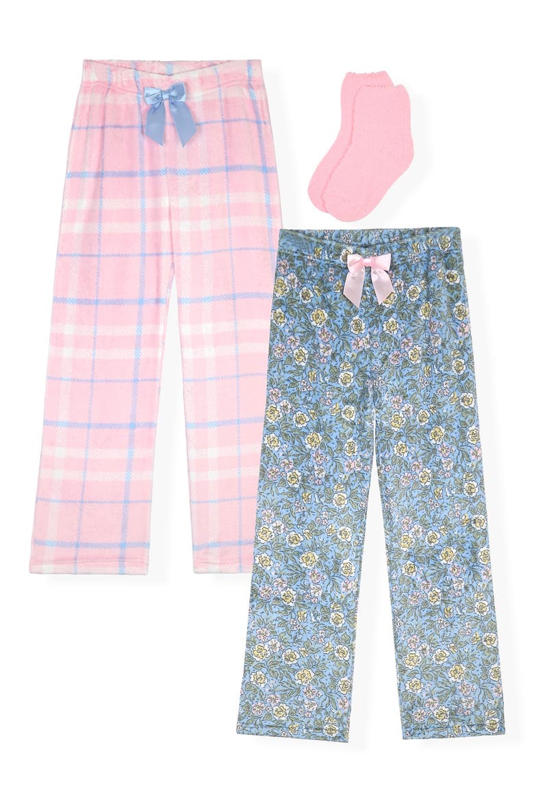 Kids' 2-Pack Fleece Pajama Pants with Socks, Main, color, BLUE