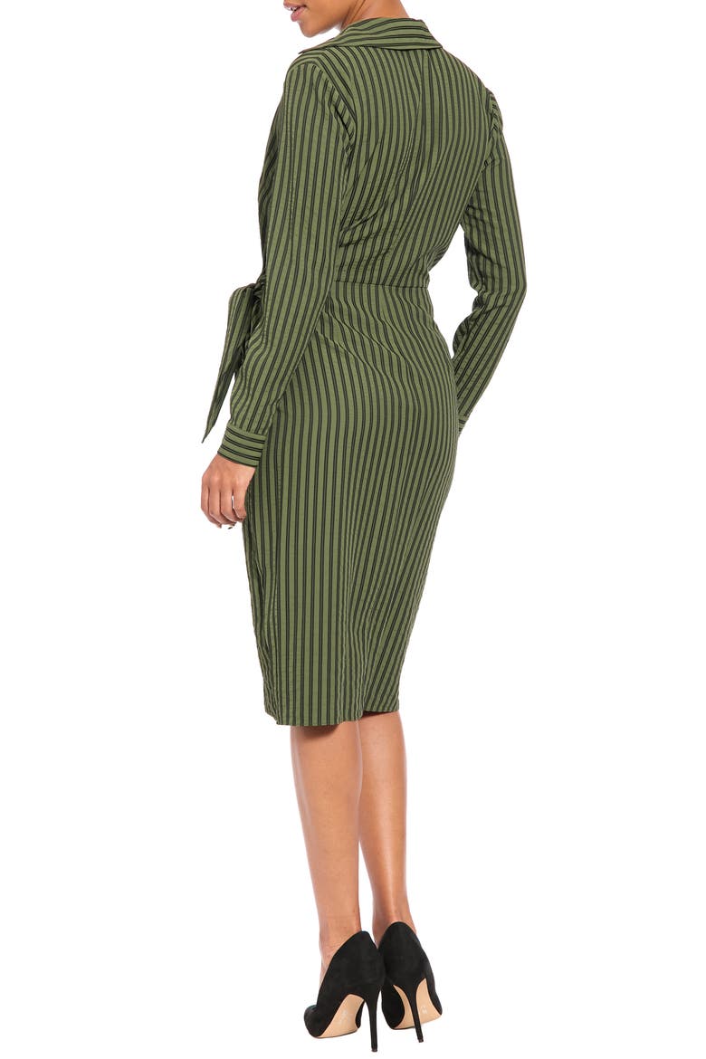 Stripe Long Sleeve Faux Wrap Dress, Alternate, color, RIFLE GREEN