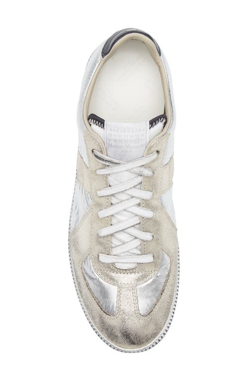 Maison Margiela Gold-tone Paneled Sneakers With Lace-up Fastening In White