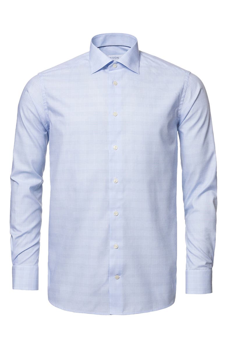 Eton Classic Fit Blue Plaid Cotton Dress Shirt, Alternate, color, Light Blue