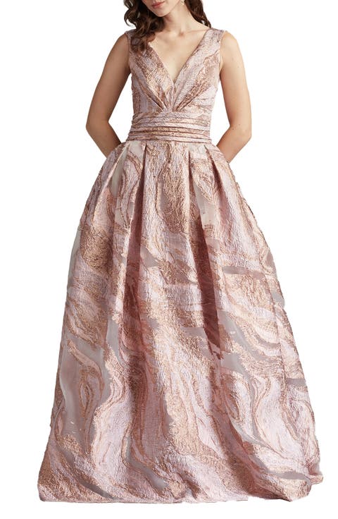 Metallic Textured Abstract Print Gown