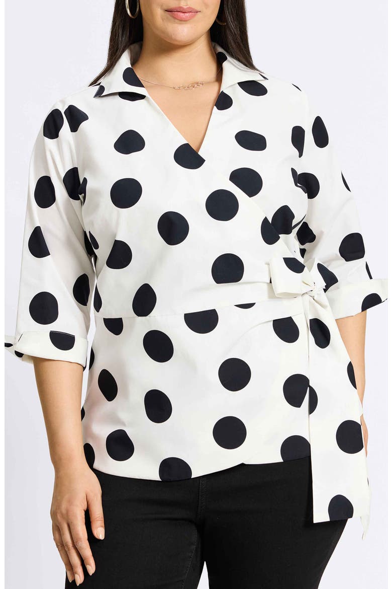 Salina Dot Print Cotton Poplin Wrap Shirt, Main, color, WHITE/BLACK