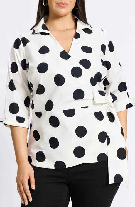 Foxcroft Salina Dot Print Cotton Poplin Wrap Shirt