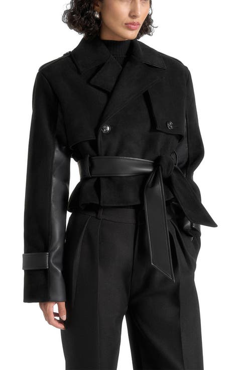 Lelia Cropped Suede Trench Coat With Belt