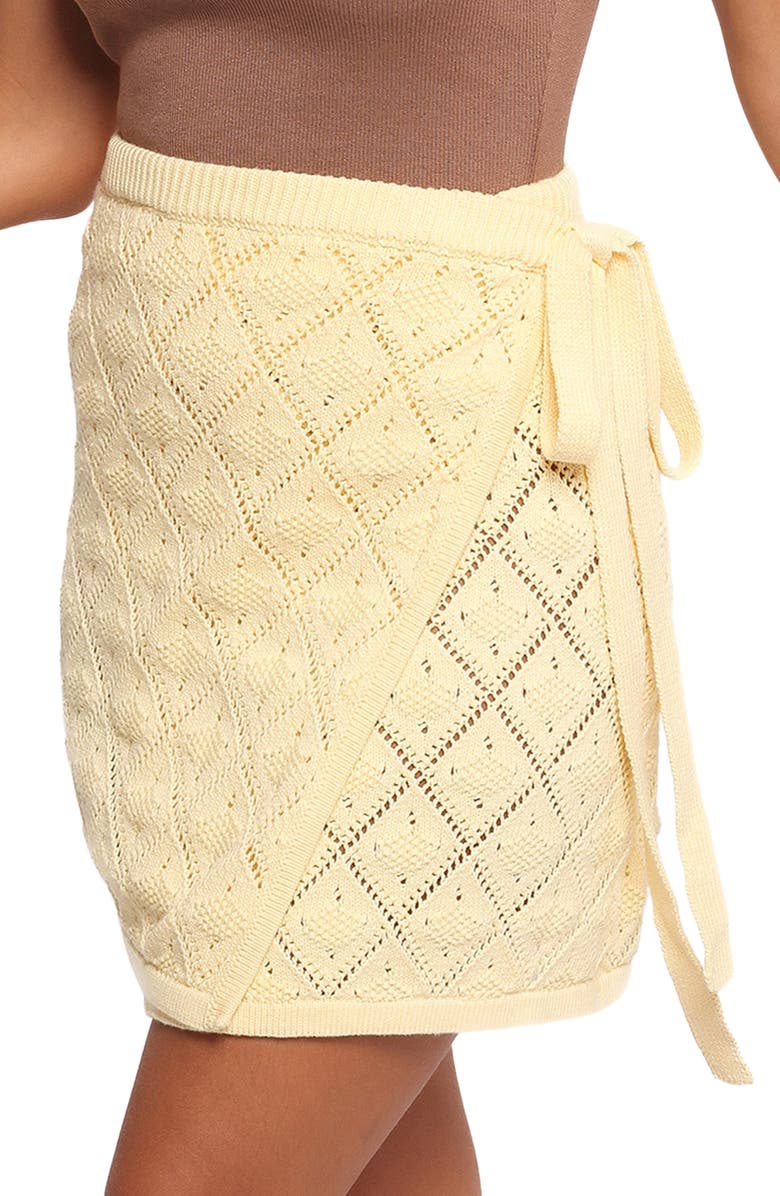 Petal & Pup Palma Open Stitch Wrap Miniskirt, Alternate, color, Butter Yellow