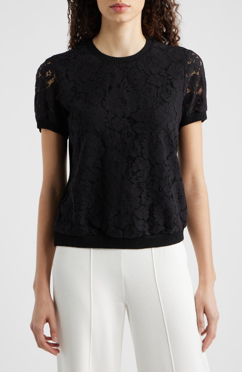 Tahari ASL Lace Front Sweater, Main, color, Black