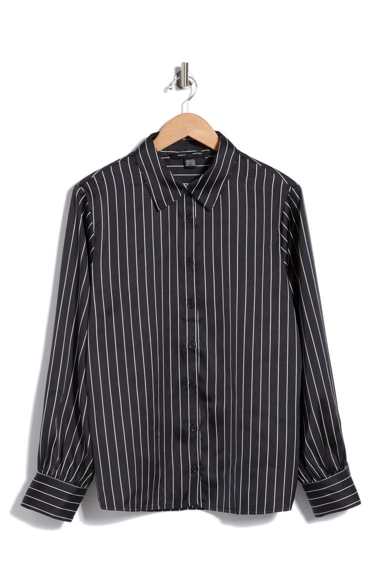 Satin Button-Up Shirt, Main, color, BLACK/ CLASSIC CREAM