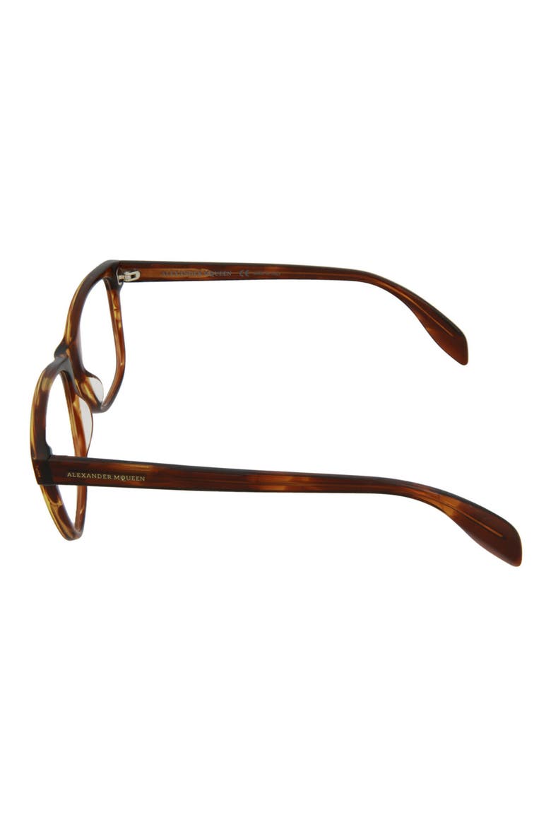 Alexander McQueen 55mm Rectangular Optical Frames, Alternate, color, STRIPED BROWN HAVANA/ TRN