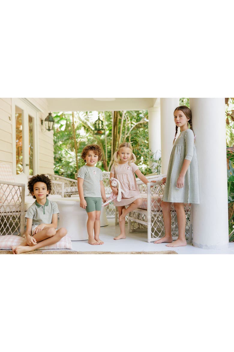 Gingham Owl Collection - Girls Short Sleeve Dress, Alternate, color, Sage