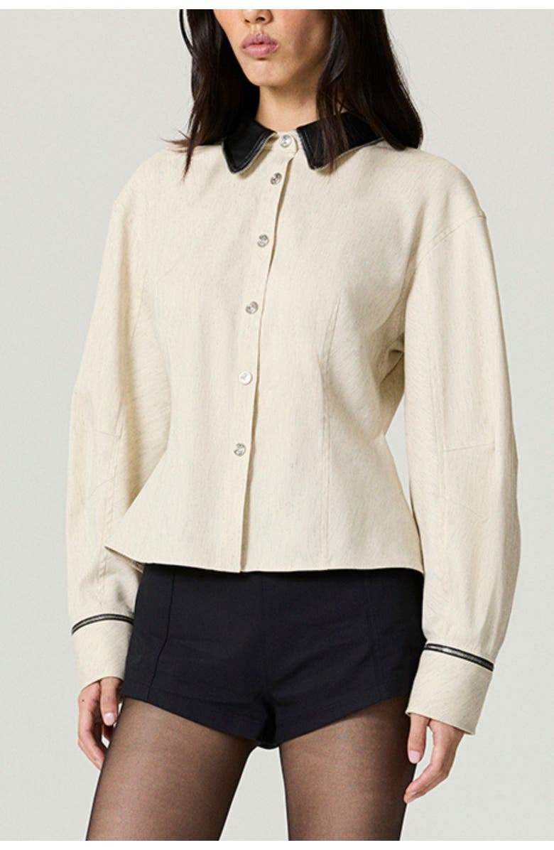 Nocturne Contrast Collar Balloon-Sleeve Shirt, Alternate, color, Ivory